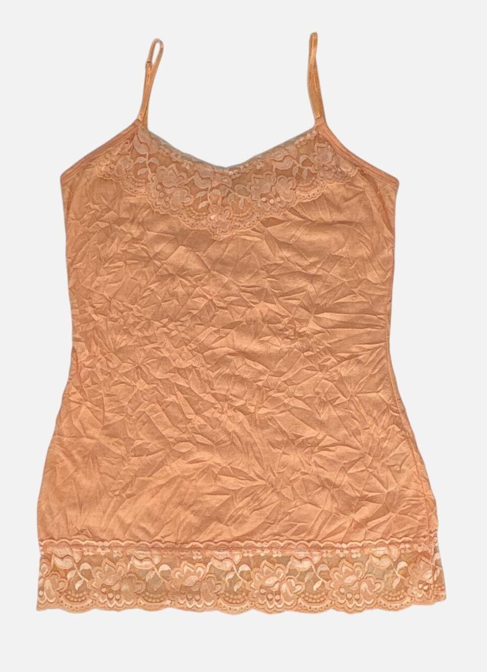 Maurices Lace Trim Crinkle Cami Tank Top Peach SMALL Layering Fairy Romantic Y2K